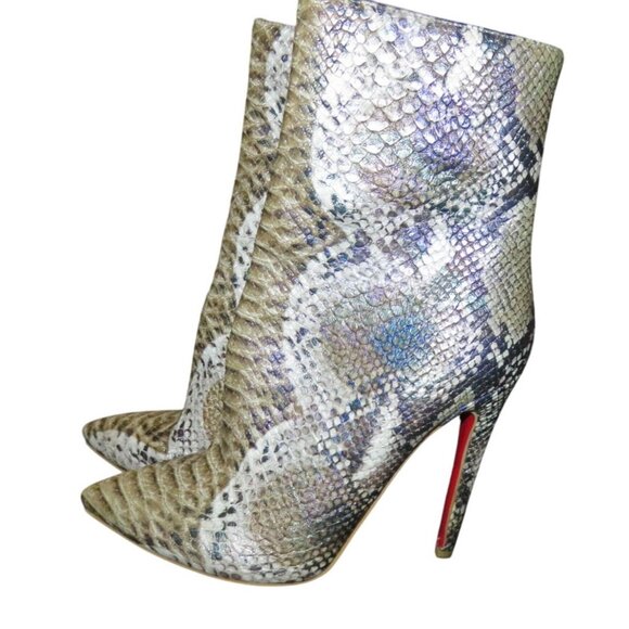 Python Embossed Faux Vegan Leather Stiletto Booties Boots Unbranded fur inside 8 - Picture 1 of 11